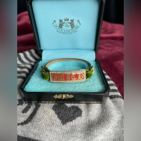 Juicy Couture Green Velvet, Leather Bracelet w/ Crystals plus a Juicy Beanie - Picture 2 of 10